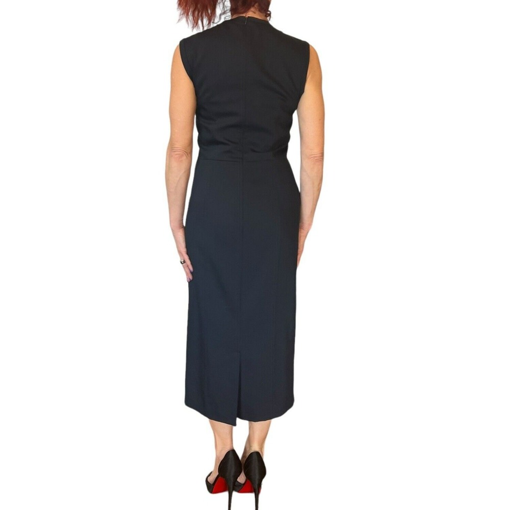 JIL SANDER NAVY BLUE ITALY PENCIL SHEATH SLEEVELESS WOOL SUITING MIDI DRESS 36 4 - Picture 9 of 16